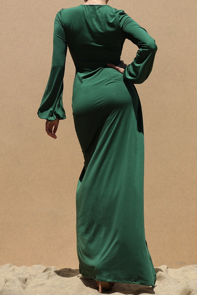 DD4795, RUCHED VENETIAN LONG SLEEVES MAXI DRESS