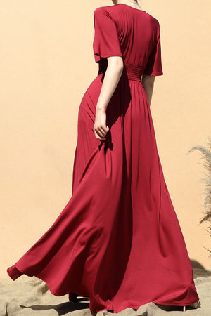 DD3528, V NECK VENETIAN MAXI DRESS