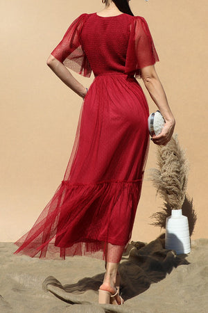 DD4650, RUFFLED MESH LONG DRESS