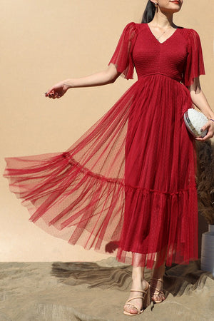 DD4650, RUFFLED MESH LONG DRESS