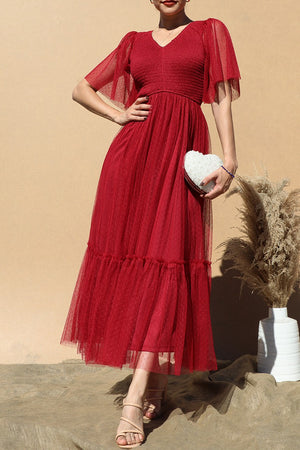 DD4650, RUFFLED MESH LONG DRESS