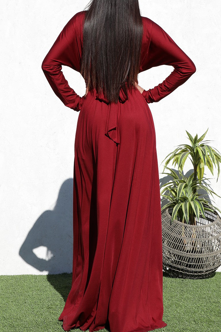 DD4144, DOLMAN SLEEVED VENETIAN MAXI DRESS