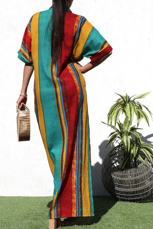 DD8258, MULTI PRINTED BUTTON DOWN SHIRT DRESS