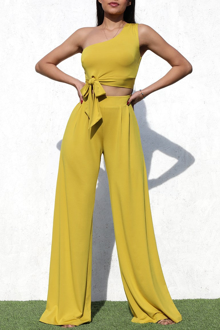DD3681, ONE SHOULDER KNIT TOP AND PANTS SET