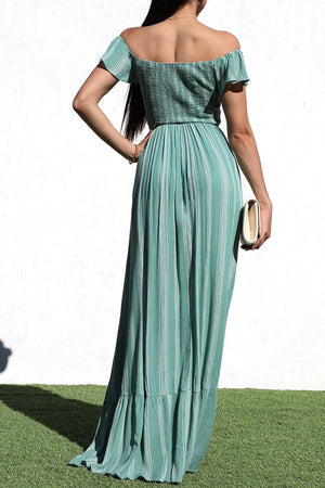 DD7110, STRIPED OFF SHOULDER MAXI DRESS
