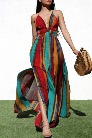 DD8257, PRINTED V NECK MAXI DRESS