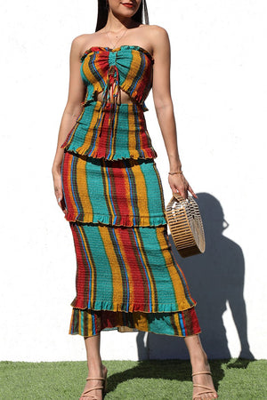 DD8255, PRINTED SMOCKED MIDI DRESS