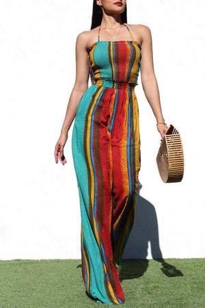 DD8256, PRINTED SMOCKED TOP JUMPSUIT