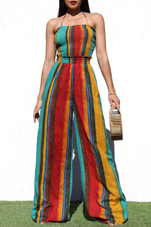 DD8256, PRINTED SMOCKED TOP JUMPSUIT