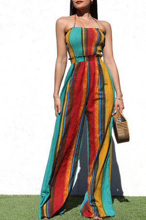 DD8256, PRINTED SMOCKED TOP JUMPSUIT