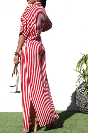 DD2154, STRIPED BUTTON DOWN WOVEN SHIRT DRESS