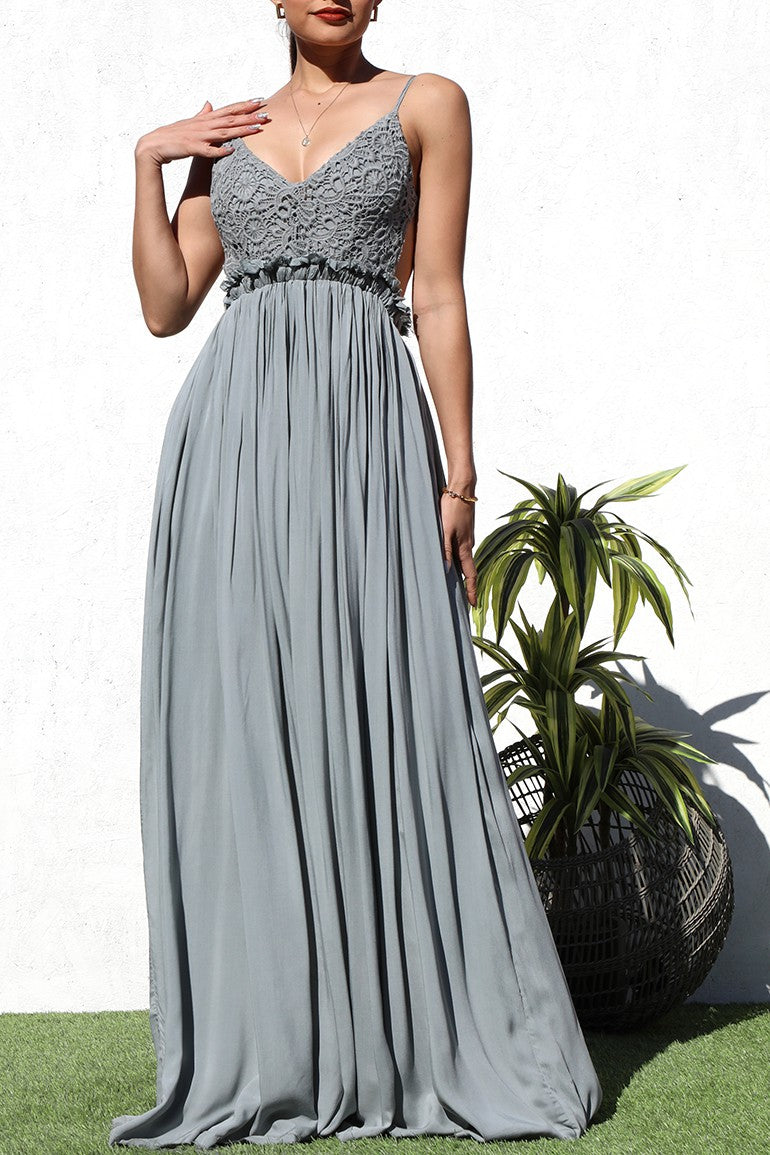 DD1009, LACE TOP WOVEN MAXI DRESS