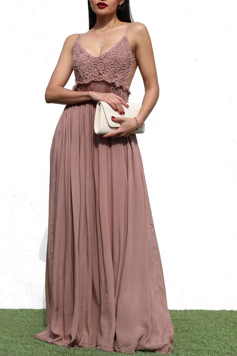 DD1009, LACE TOP WOVEN MAXI DRESS