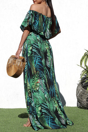 DD7187, PRINTED OFF SHOULDER WOVEN MAXI DRESS