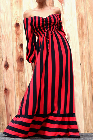DD4871, SMOCKED OFF SHOULDER WOVEN MAXI DRESS