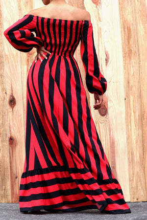 DD4871, SMOCKED OFF SHOULDER WOVEN MAXI DRESS