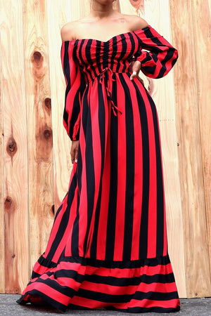 DD4871, SMOCKED OFF SHOULDER WOVEN MAXI DRESS
