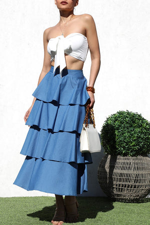 DD6189, VENETIAN TOP AND TIERED LONG SKIRT SET