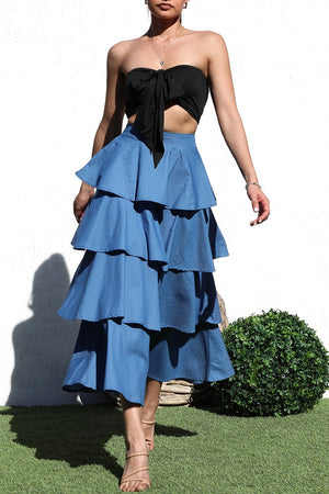 DD6189, VENETIAN TOP AND TIERED LONG SKIRT SET