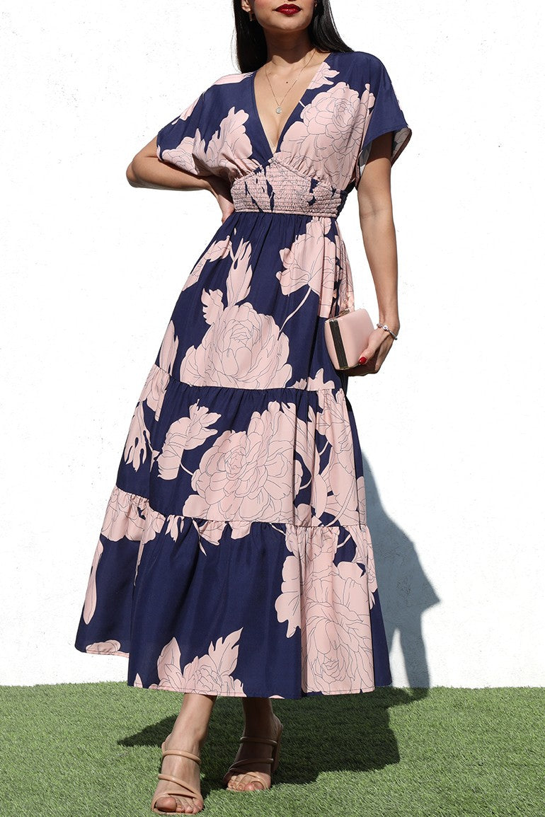 DD6194, PRINTED TIERED WOVEN LONG DRESS