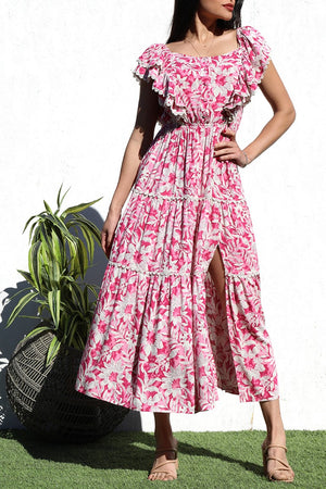 DD6004, PRINTED TIERED WOVEN LONG DRESS