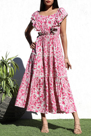 DD6004, PRINTED TIERED WOVEN LONG DRESS