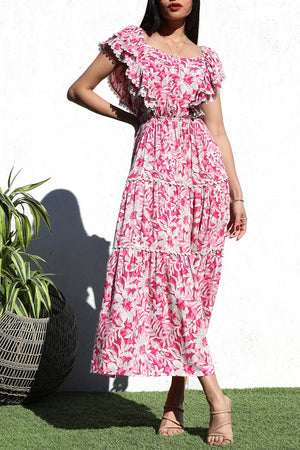 DD6004, PRINTED TIERED WOVEN LONG DRESS