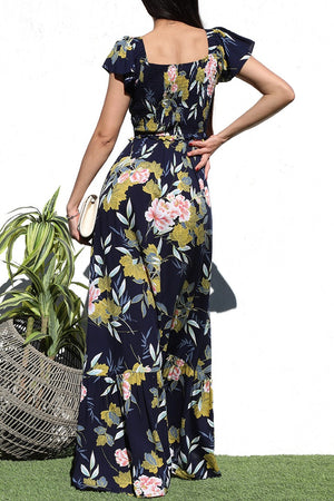 DD6051, PRINTED SMOCK TOP WOVEN MAXI DRESS