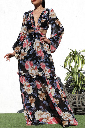 DD3271, LACE UP WOVEN MAXI DRESS