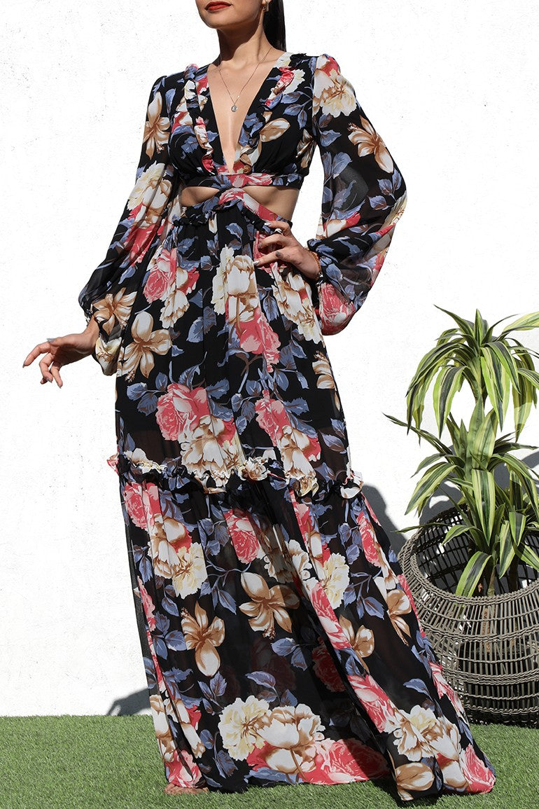 DD3271, LACE UP WOVEN MAXI DRESS