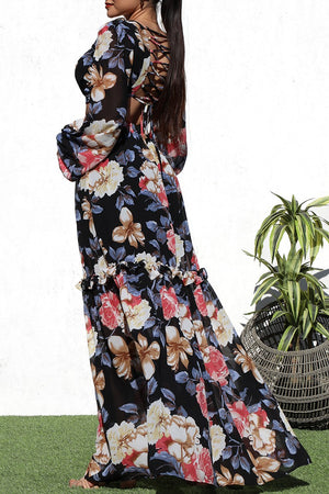 DD3271, LACE UP WOVEN MAXI DRESS