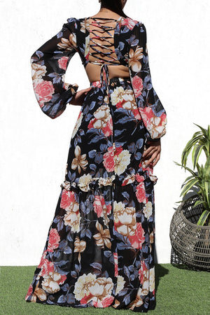 DD3271, LACE UP WOVEN MAXI DRESS