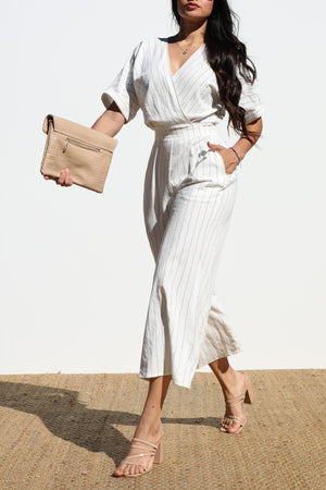 DD7004, STRIPED LOOSE FIT WOVEN JUMPSUIT