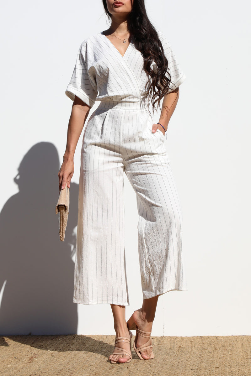 DD7004, STRIPED LOOSE FIT WOVEN JUMPSUIT