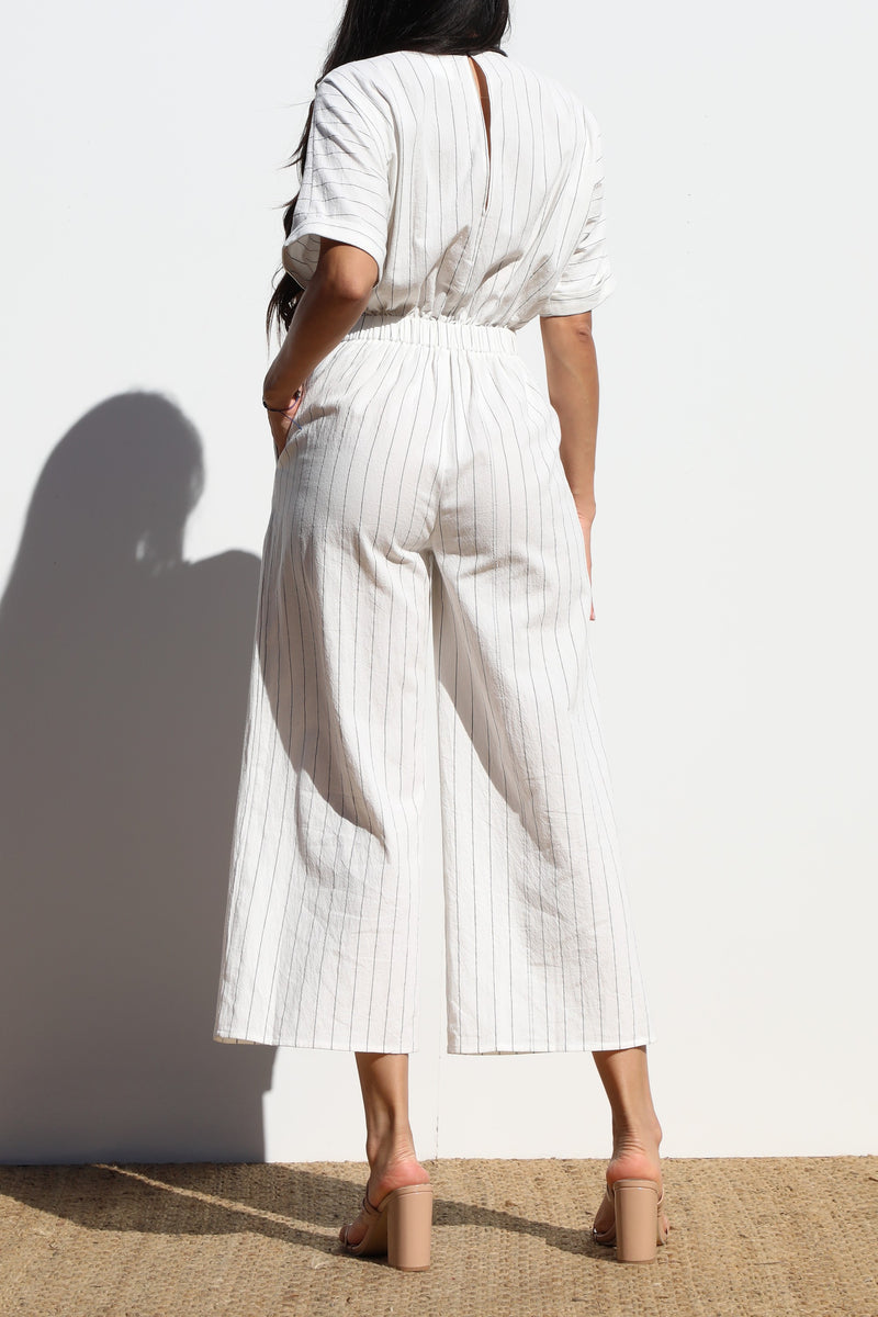 DD7004, STRIPED LOOSE FIT WOVEN JUMPSUIT