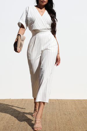 DD7004, STRIPED LOOSE FIT WOVEN JUMPSUIT