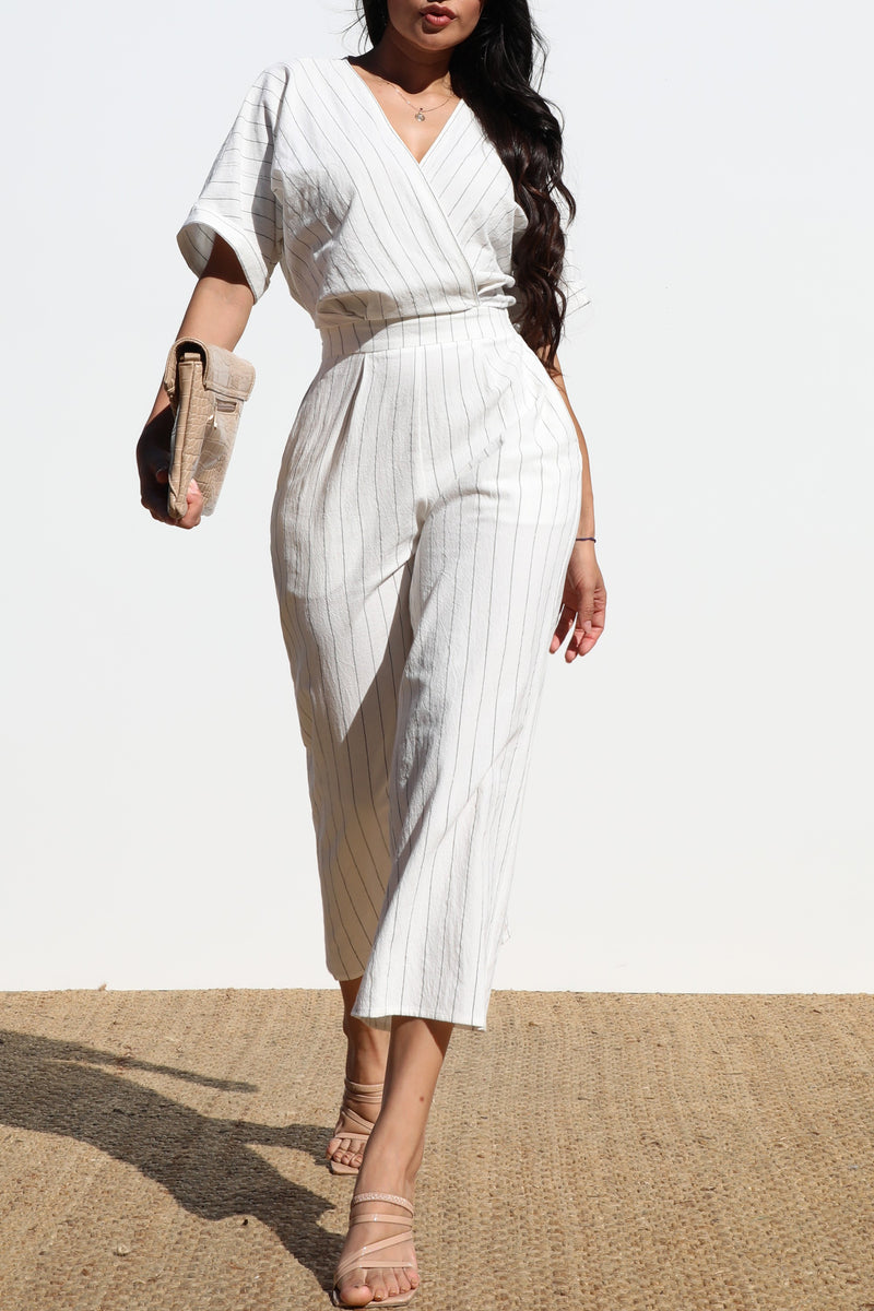 DD7004, STRIPED LOOSE FIT WOVEN JUMPSUIT