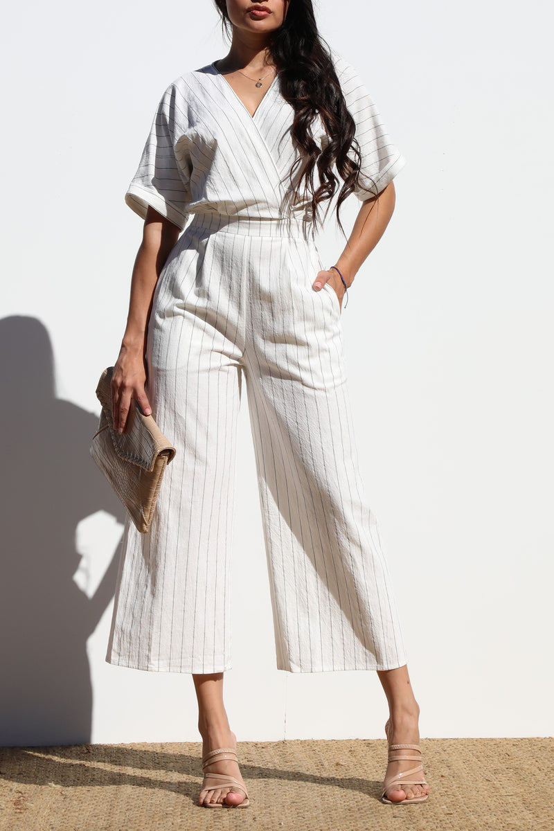 DD7004, STRIPED LOOSE FIT WOVEN JUMPSUIT