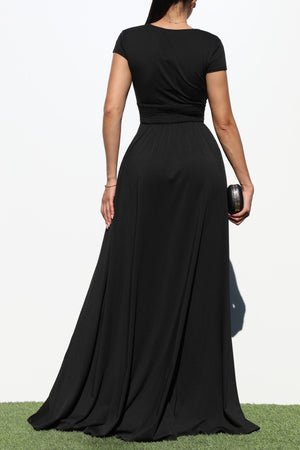 DD1944, V NECK VENETIAN MAXI DRESS