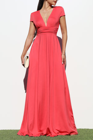 DD1944, V NECK VENETIAN MAXI DRESS