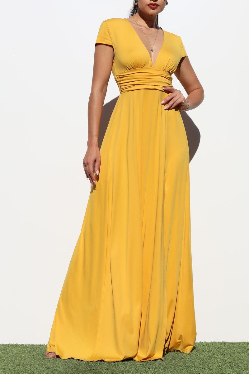 DD1944, V NECK VENETIAN MAXI DRESS