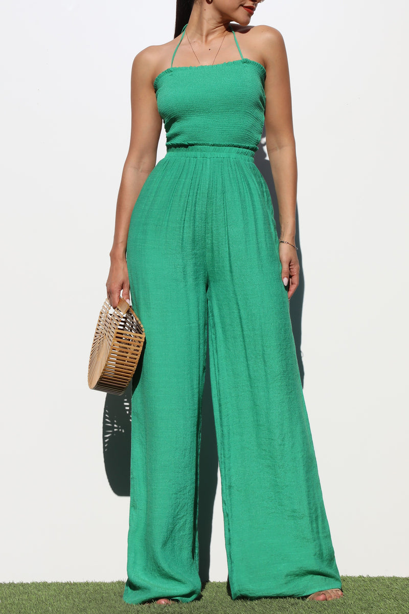 DD1616, SMOCKED TOP WOVEN JUMPSUIT