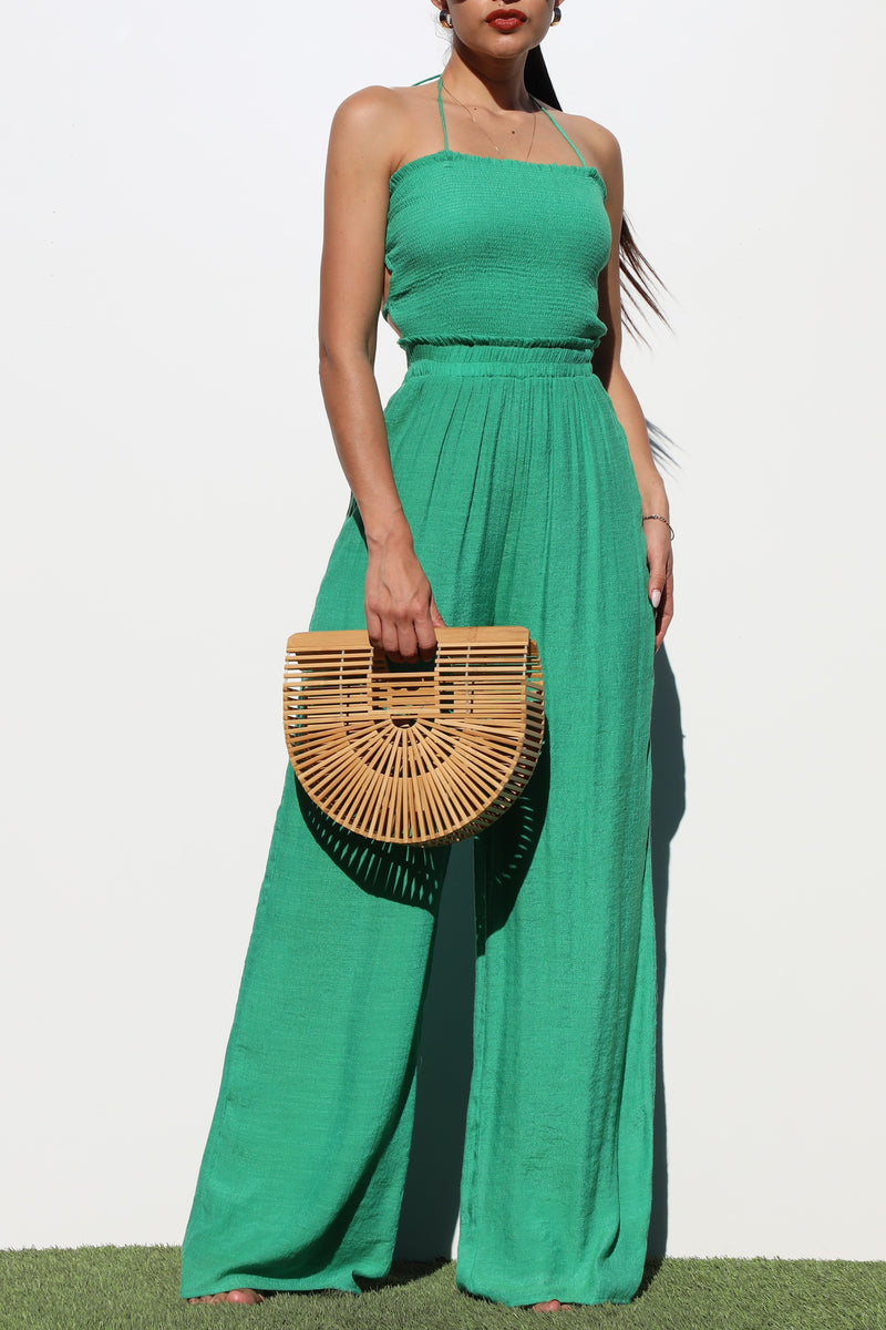 DD1616, SMOCKED TOP WOVEN JUMPSUIT
