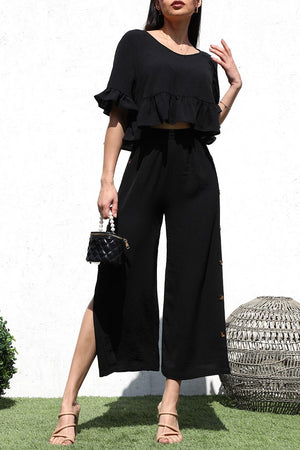DD6216, RUFFLED TOP WOVEN AND PANT SET