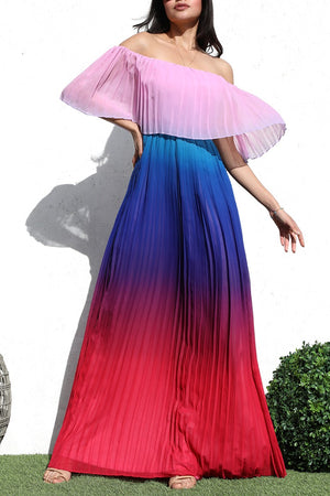 DD3721, PLEATED OFF SHOULDER WOVEN MAXI DRESS