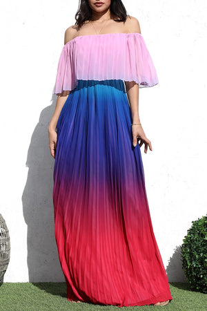 DD3721, PLEATED OFF SHOULDER WOVEN MAXI DRESS