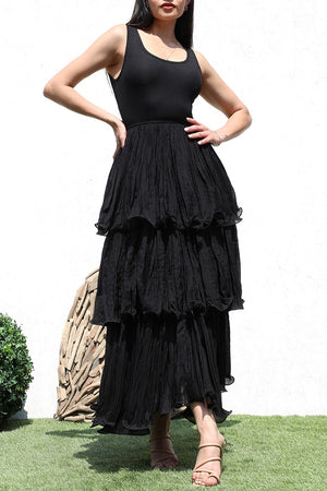 DD7075, TIERED WOVEN LONG DRESS