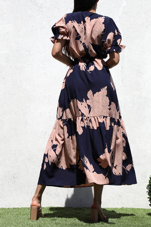 DD5090, PRINTED BUTTON DOWN WOVEN LONG DRESS