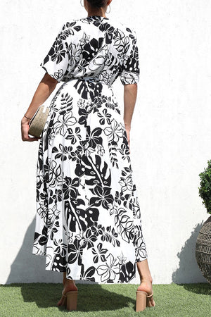 DD6379, PRINTED V NECK WOVEN DRESS