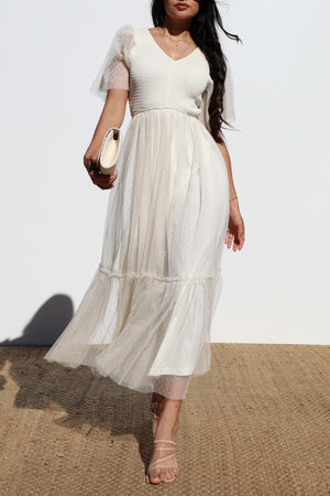 DD4650, RUFFLED MESH LONG DRESS